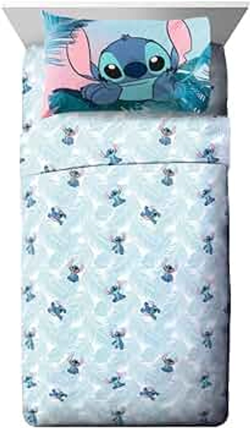 Jay Franco Disney Lilo & Stitch Floral Fun Twin Sheet Set - 3 Piece Set Super Soft and Cozy Kid’s Bedding - Fade Resistant Microfiber Sheets (Official Disney Product)