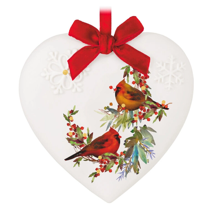 Christmas Cardinals Porcelain Ornament