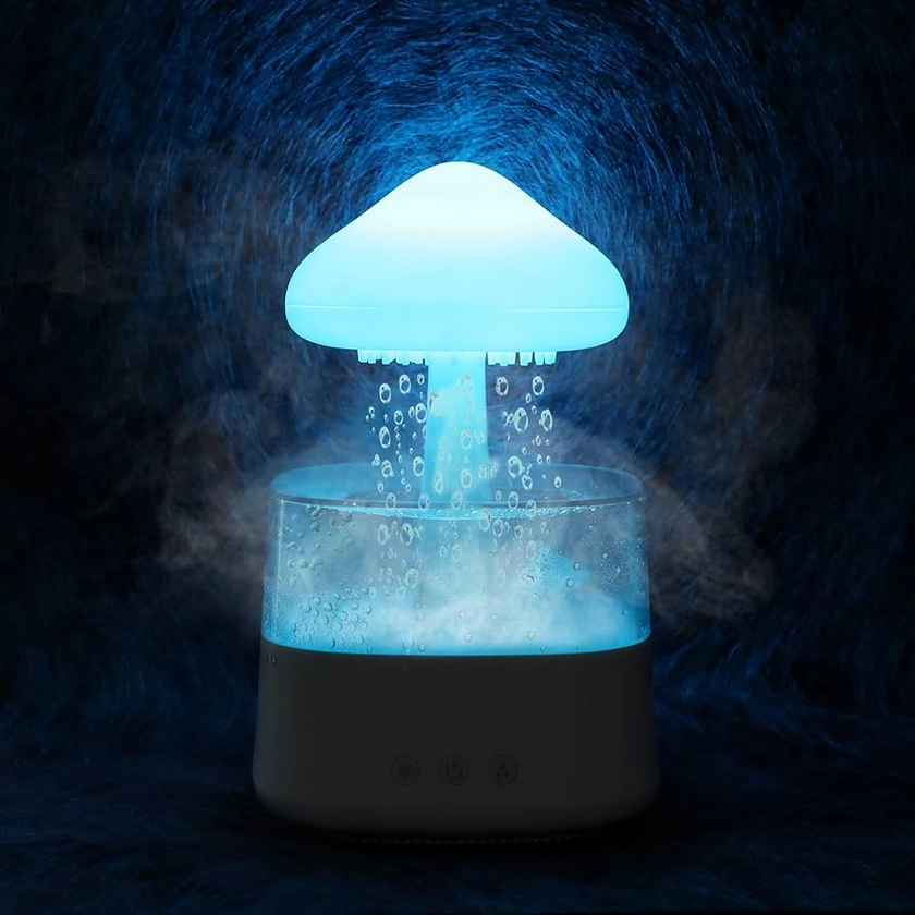 Rain Cloud Humidifier Water Drip with Adjustable LED Lights White Noise Humidification Desk Fountain Bedside Sleeping Relaxing Mood (White)