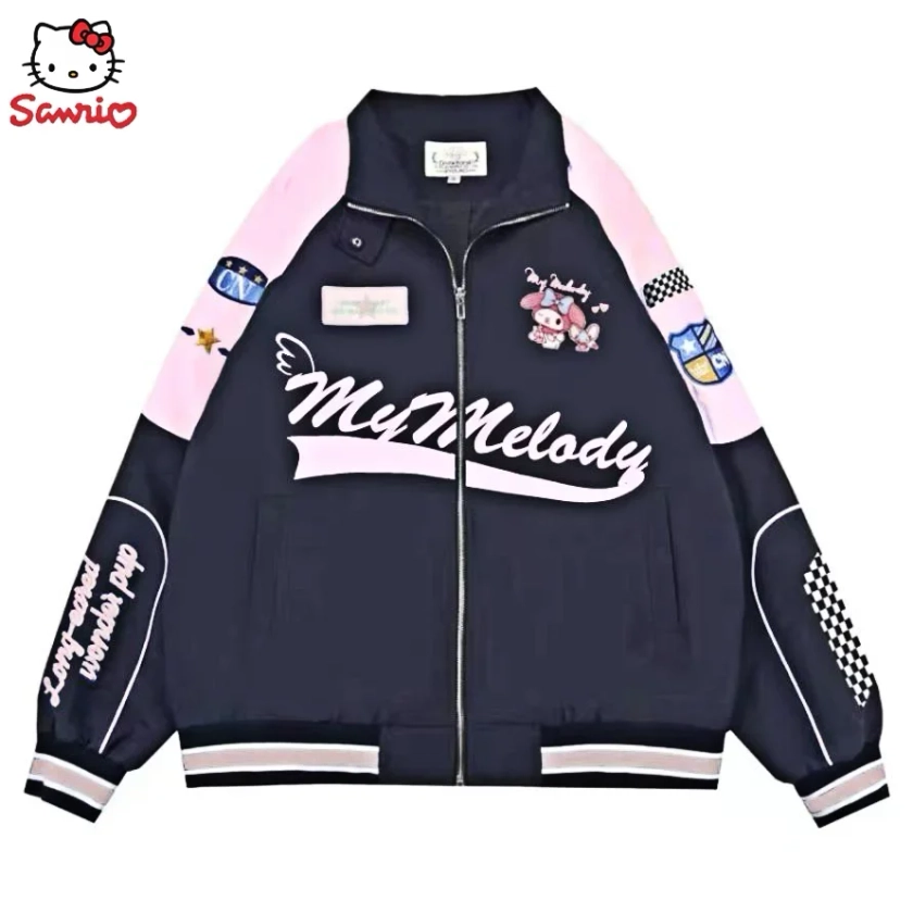 Manteau de motard chaud Anime Sanurgente My Melody Y2K, veste infectieuse, dessin animé Kawaii Cinnamoroll, vêtements de couple coupe-vent, cadeau pour femme