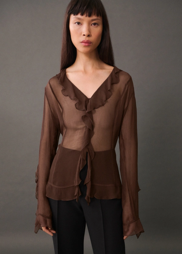 Semi-transparent ruffled blouse - Women | MANGO United Kingdom