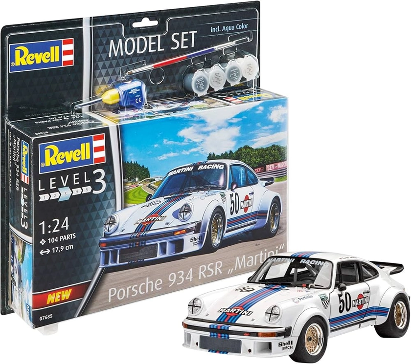 Revell Model Set- Revell 67685 Maquette de Voiture de Course Porsche 934 RSR 'Martini', 1/100, Blanc