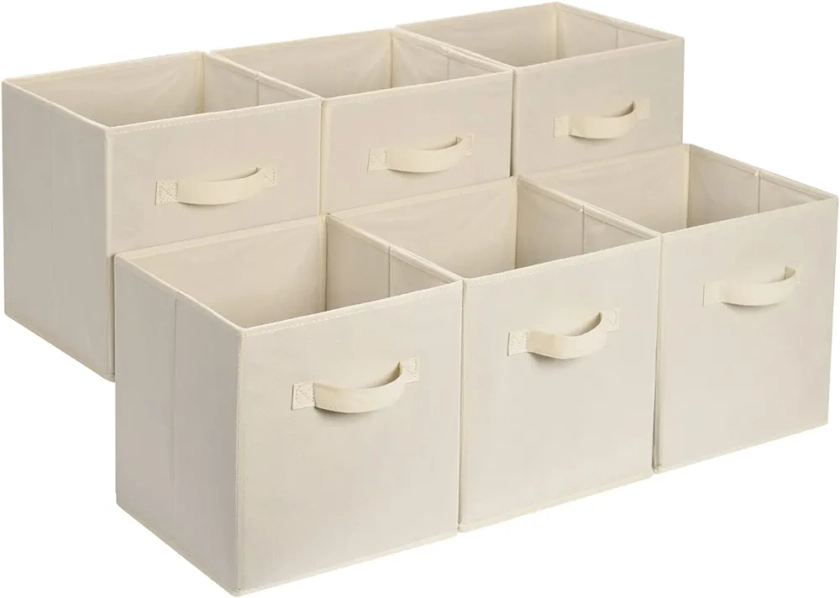 Amazon Basics Cube de rangement pliable en tissu avec poignées, lot de 6, Beige Uni, 33 x 33 x 33 cm