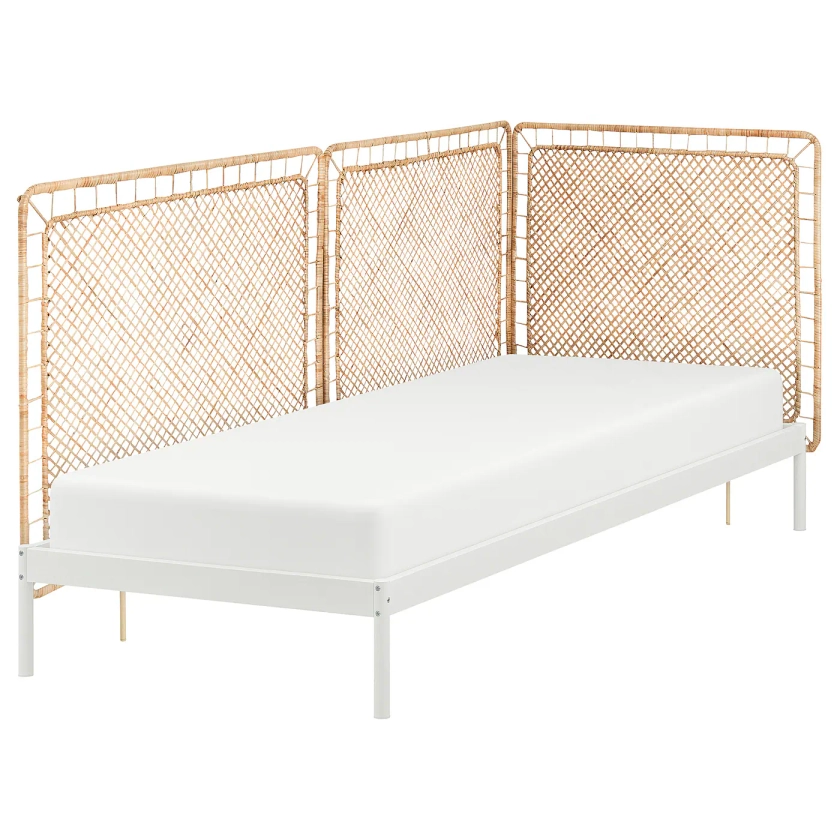 VEVELSTAD Bed frame with 3 headboards - white/Tolkning rattan Twin