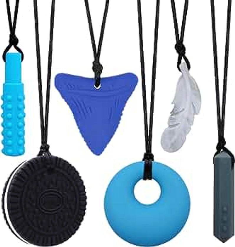 Chew Necklaces for Sensory Kids, Sensory Chewy Toys for Boys with Autism, ADHD, SPD, Chewing, Silicone Chewing Necklace Reduce Adult Anxiety Fidgeting