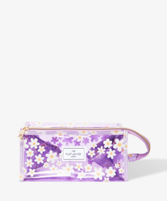 Jelly Open Flat Makeup Box Bag in Lilac Daisy