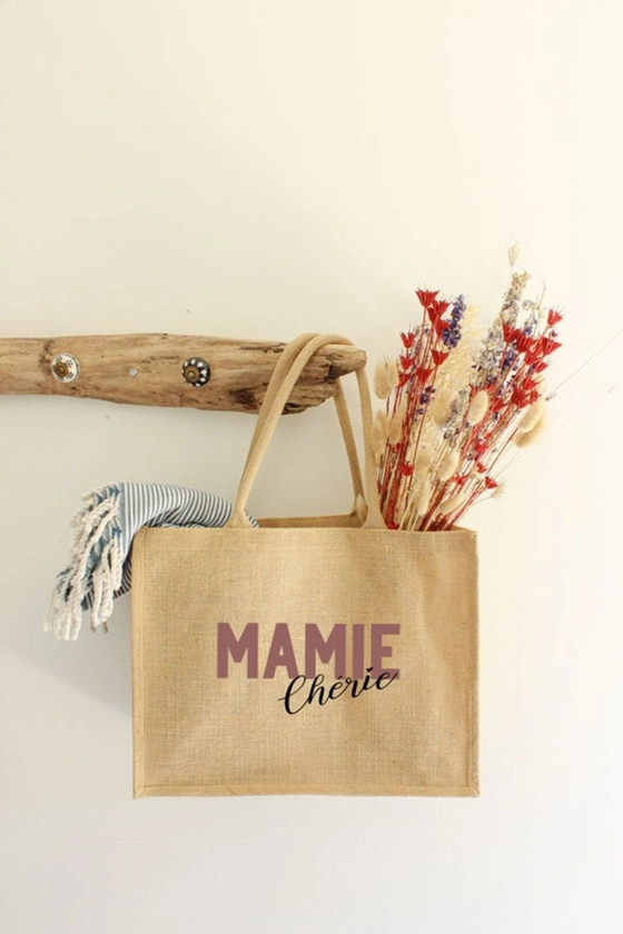 Cabas en jute  Mamie chérie rose  Fête de grand mère  Fête - Etsy France