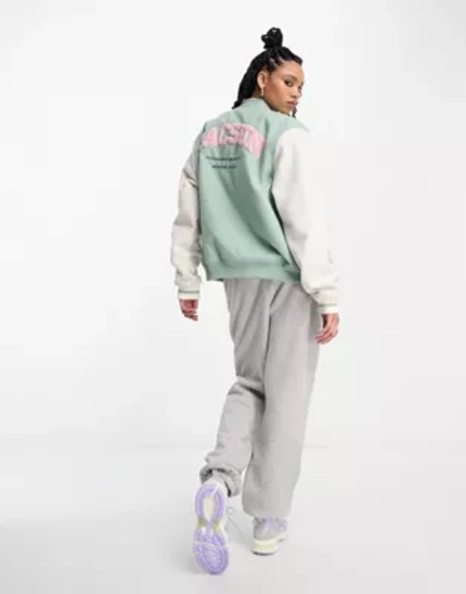 PacSun oversized varsity jacket in mint and cream | ASOS
