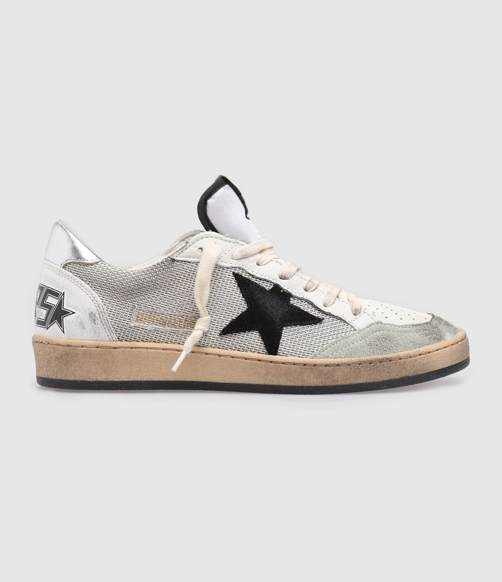 GOLDEN GOOSE - Baskets Ball Star Cuir Argenté Noir