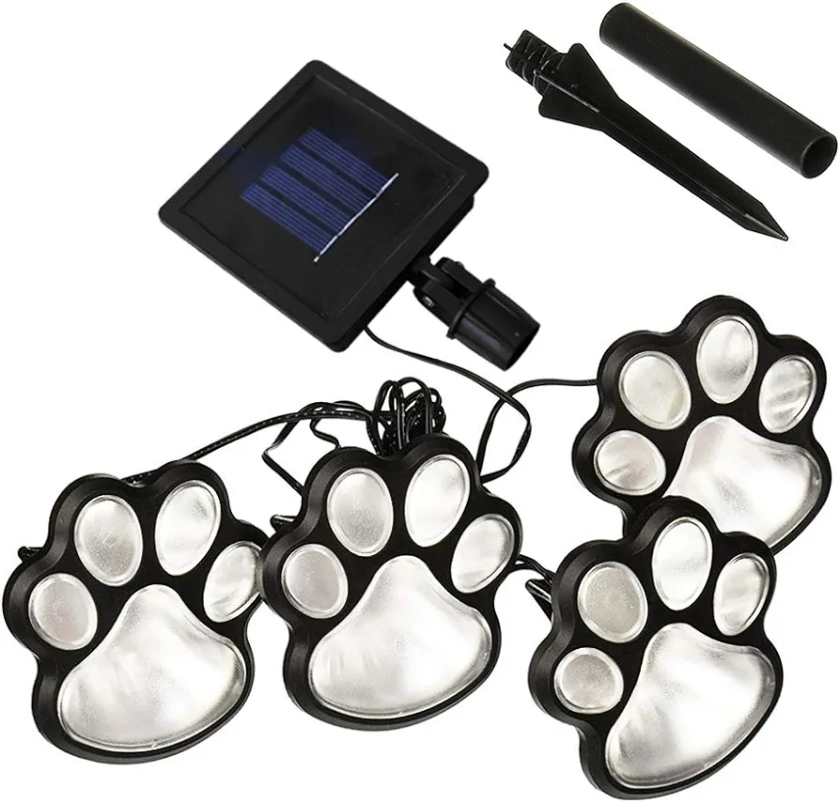 LED Paw Print Solar Lights, Set of 4 Dog,Cat,Puppy Animal Garden Lights Paw Lamp for Pathway,Lawn,Yard,Outdoor Decorations-Solar Paw(White)