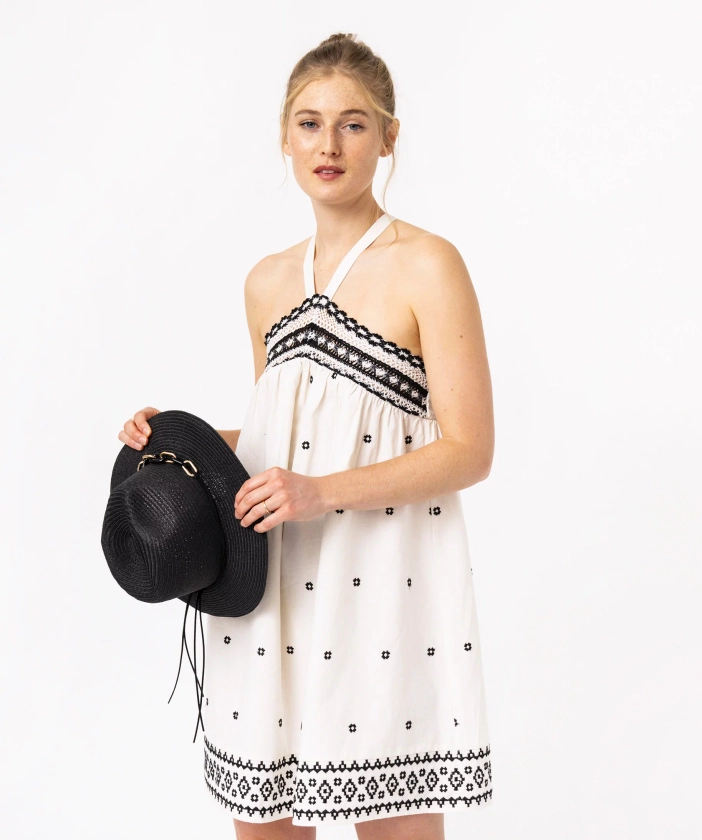 Robe tour de cou avec broderies femme ecru | GEMO