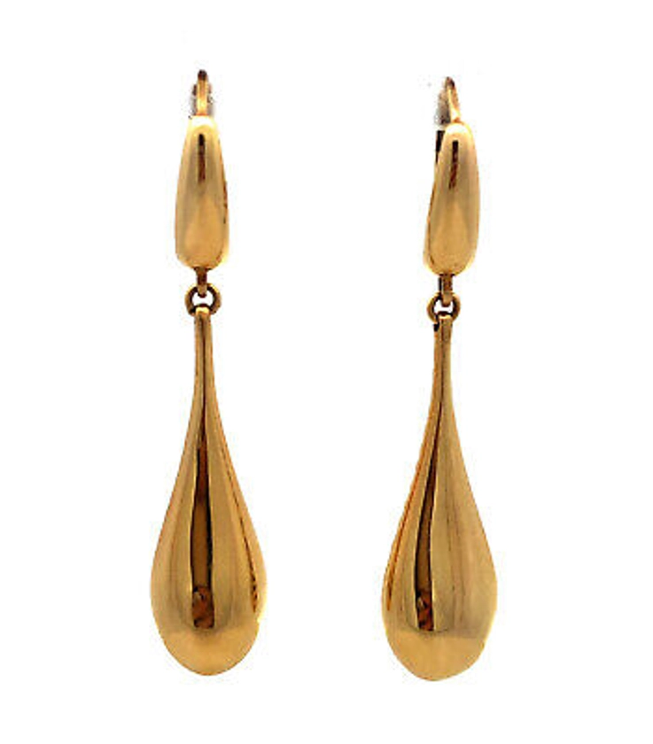 Designer AR Italy 10KT Yellow Gold Tear Drop Modernist Leverback Dangle Earrings