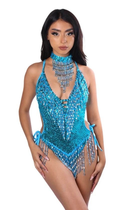 Hand Stitched Bodysuit- Aqua