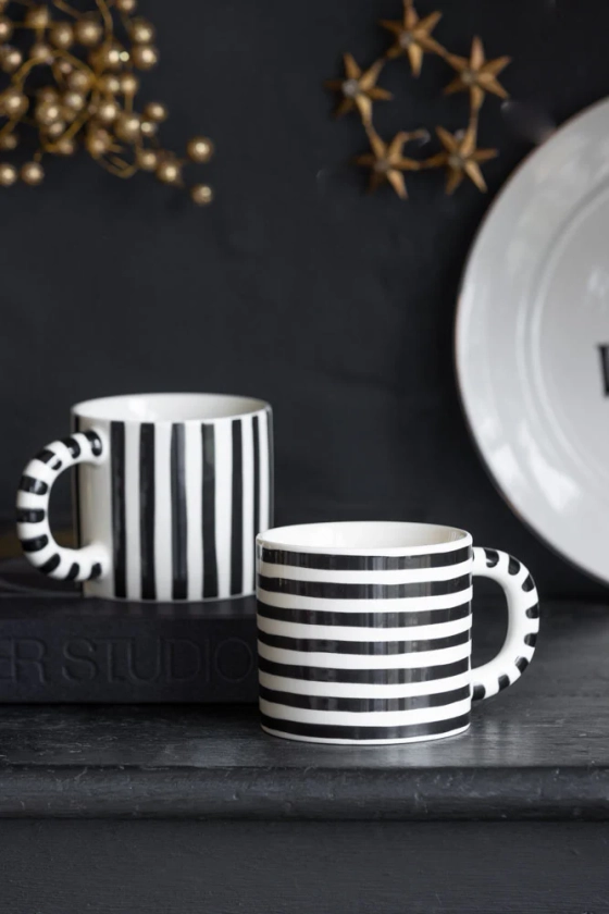Set Of 2 Monochrome Stripey Mugs