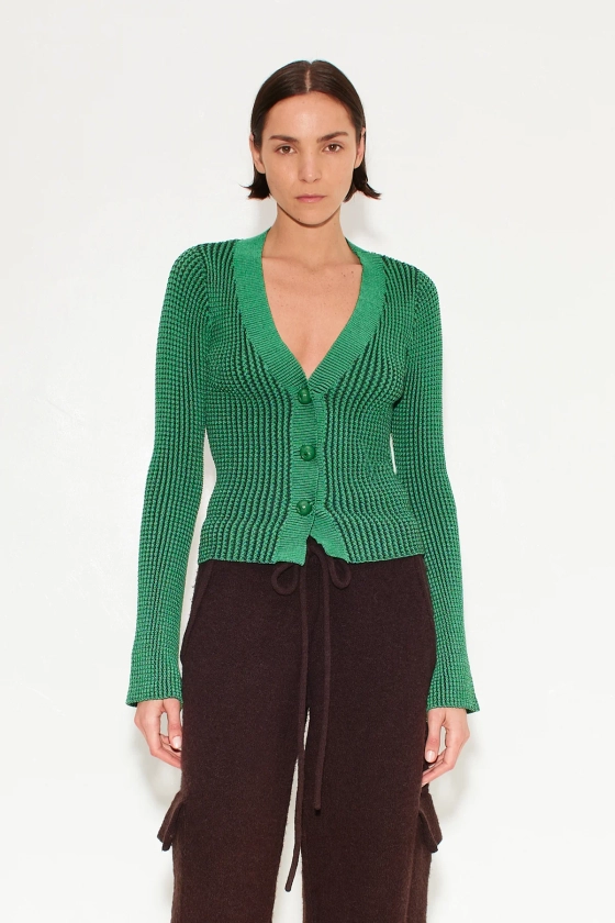 Peep Textured Knit Cardigan in Gummy Green | SIMONMILLER