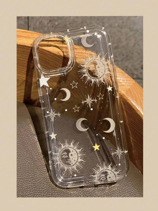 Étui transparent avec imprimé soleil et lune compatible avec iPhone11/12/13/14/15/15pro/15 Plus/15 Promax/7plus/8plus/X/Xs Max/Xr/11pro/12pro/13pro/14pro/12mini/13mini/11promax/12promax/13promax/14promax/14plus/6/6s/6plus/7/8/Se et Samsung Galaxy/A54/A14/A12/A13/A15/A32/A33/A24/A52S/S20/S21/S22/S23/S