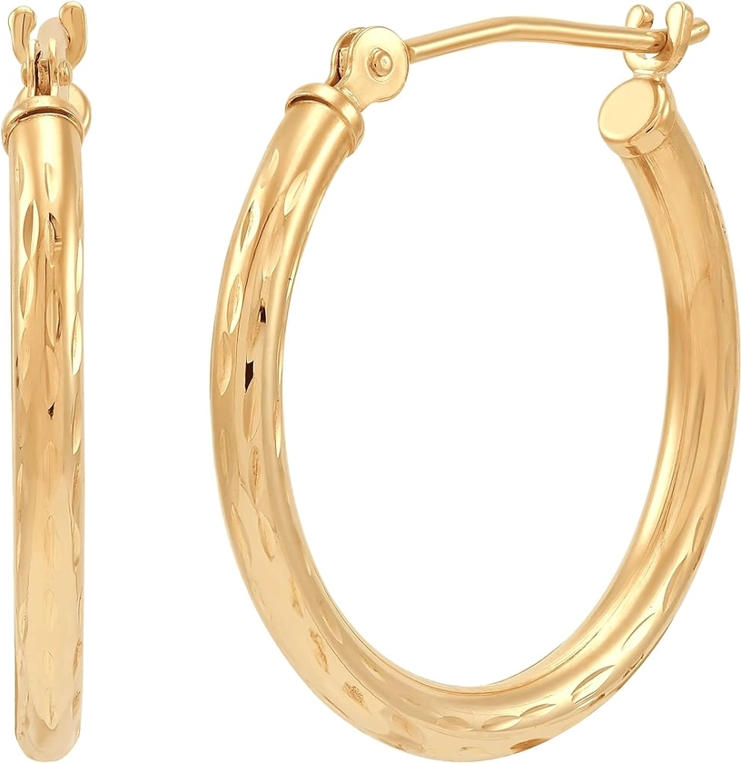 Welry 20mm Textured Tube Hoop Earrings in 10K Yellow Gold