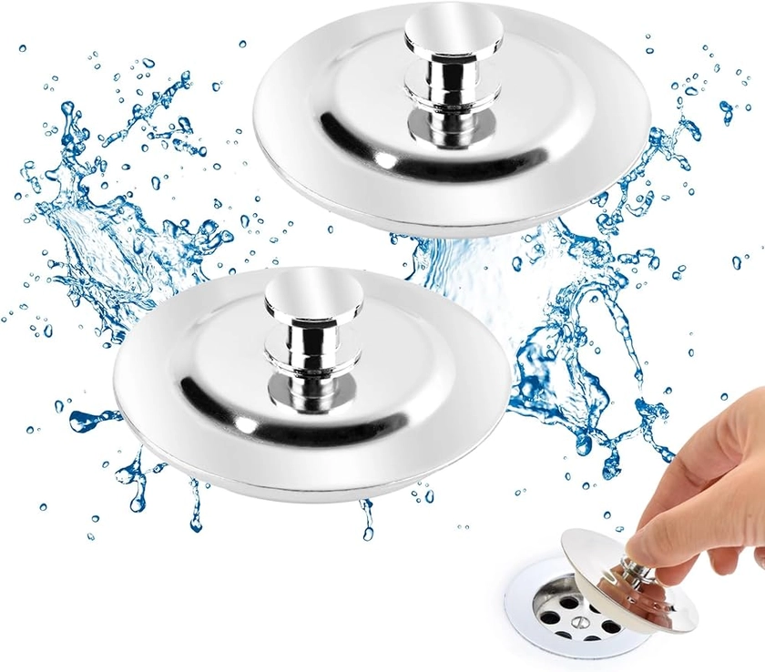 2 Pack Bath Plug, Stainless Steel Push Type Sink Plug Replacement Bath Plug Replacement, Sink Plugs for Bathtub, Kitchen, Laundry Sink, Rv Sink Etc, with a Handle Take Out Easily : Amazon.co.uk: Home & Kitchen