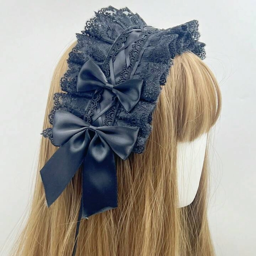 Lindo diadema negra de lazo de 1 pieza para mujer, adecuada para uso diario, cosplay, estilo gótico, estilo dulce y encantador