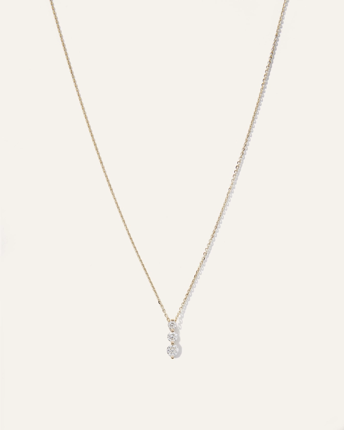 14K Gold Diamond Three Stone Drop Necklace