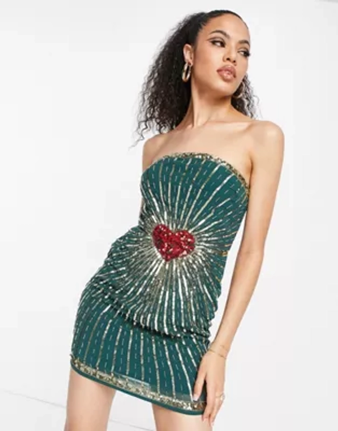 Band Of Stars premium bandeau mini dress in forest green | ASOS