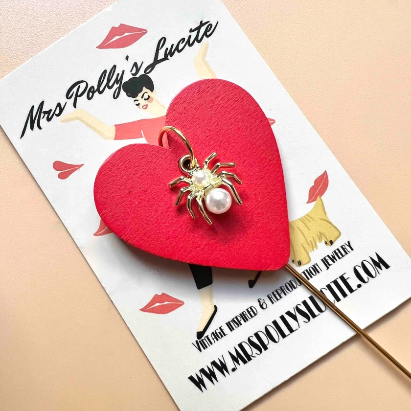 Spider Heart Stick Pin Brooch, Bakelite Jewelryinspired, Fakelite, Valentine's Gothic 1940s 1950s Style by Mrs Polly's Lucite - Etsy