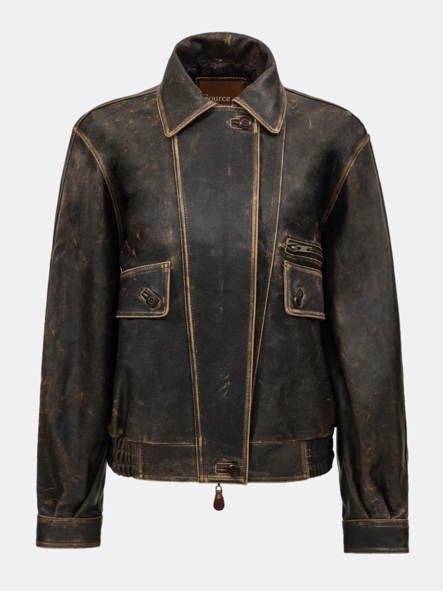 Geva Faded Lambskin Bomber Jacket, Brown