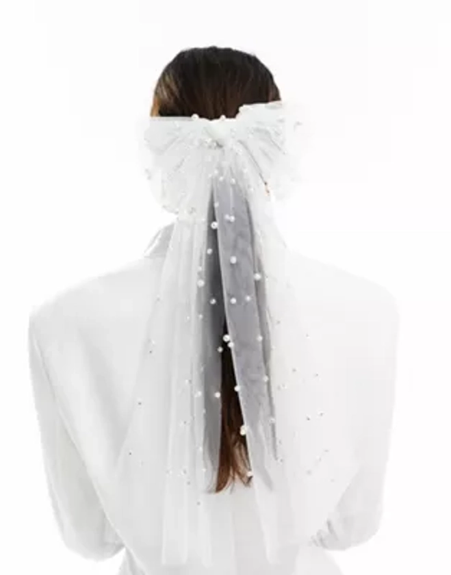 South Beach bridal pearl embellished bow in white | ASOS