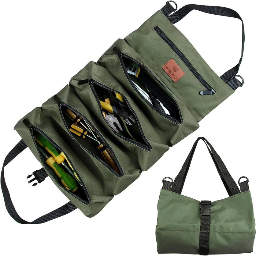 Tool Roll Bag, Canvas Tool Bag, Multi-Purpose Tools Box Organiser with 5 Zip Pockets, Ideal for Plumbers, Craftsmen and Electricians (ArmyGreen) : Amazon.co.uk: DIY & Tools