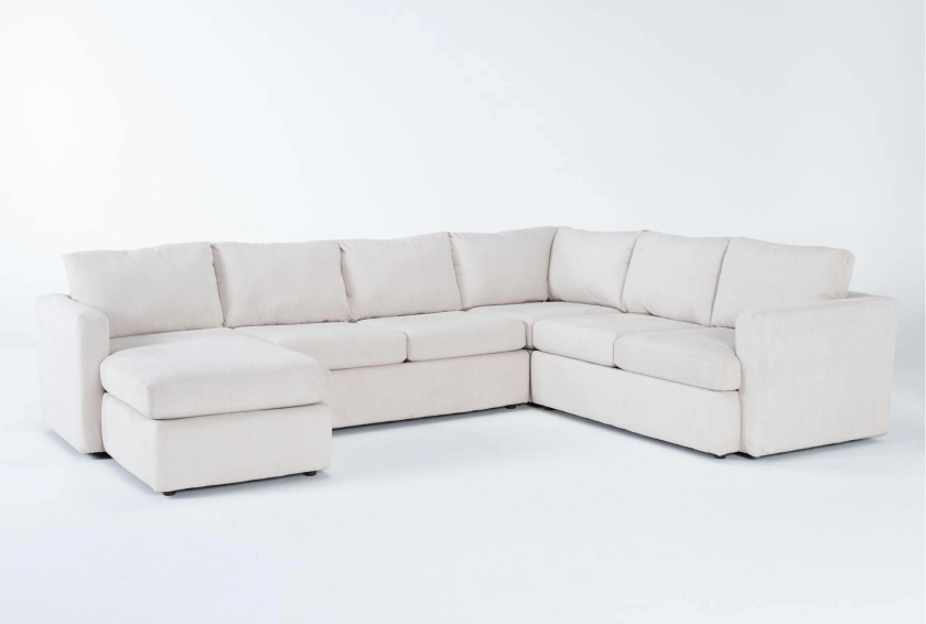 Basil Porcelain White Fabric Modular 125" 4 Piece U-Shaped Sectional with Left Arm Facing Chaise