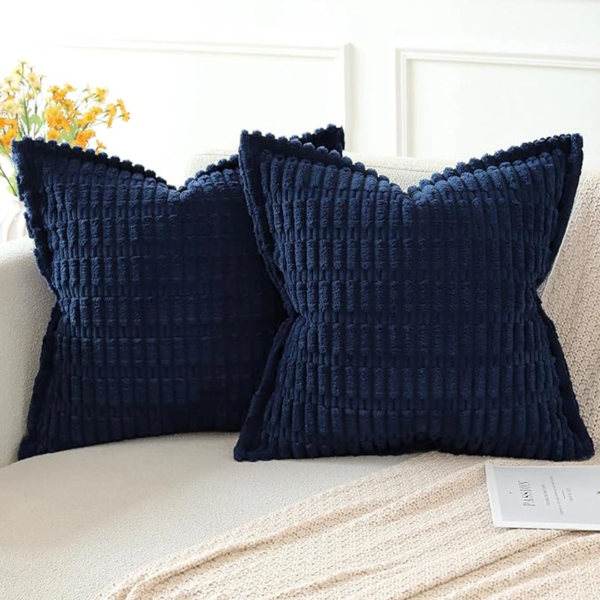 Artscope Dark Blue Cushion Covers Set of 2 Corduroy Decorative Square Striped Pillowcase with Stitched Edge Pillow Covers 50x50cm for Home Decor Sofa Bedroom Car : Amazon.co.uk: Home & Kitchen