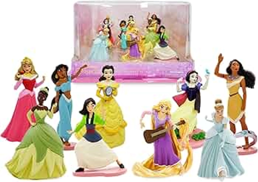 Disney Store Coffret de Figurines pour Enfants des Princesses Disney, 9 pièces, incluant Les Figurines moulées Tiana, Belle, Jasmine, Blanche-Neige, Cendrillon, Aurore et Plus Encore