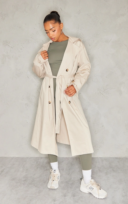 Stone Woven Hooded Trench Coat