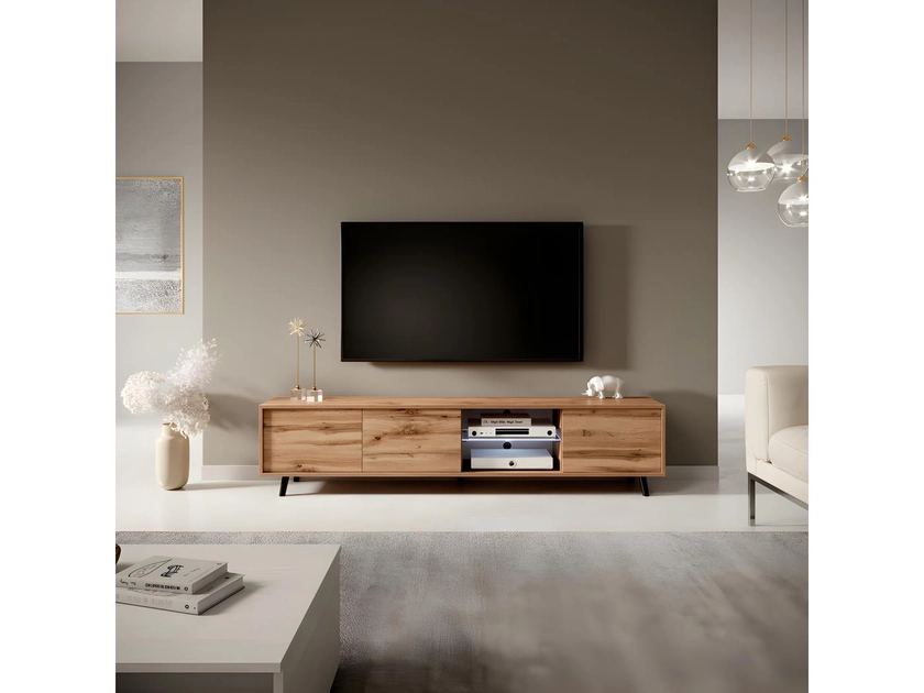 Meuble tv / Banc tv - chêne wotan, 175 cm, éclairage LED - GALHAD