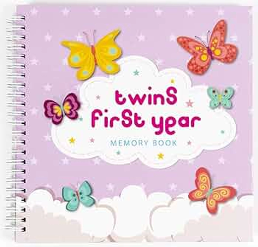 Twins Baby Items | First Year Hardcover Memory Book Clouds Edition | Newborn Babies 1st Year Journal and Milestones Photo Album | Perfect and Unique Gift Idea for Baby Showers and Birthday Presents