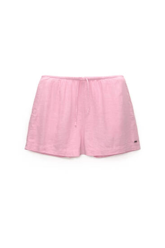 Pink rustic linen blend shorts