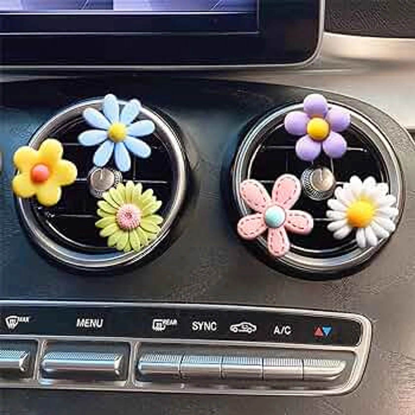 Whaline 6 Pieces Daisy Flower Car Air Vent Clips Assorted Shapes Colorful Flower Car Air Freshener Charm Flowers Air Conditioning Outlet Clip Cute Car Accessories Car Interior Decor for Girls Women