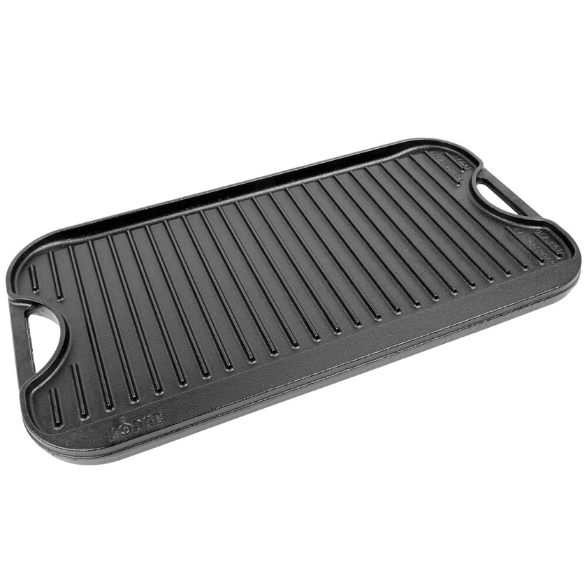 Lodge LPG13 20" x 10 1/2" Pre-Seasoned Reversible Cast Iron Griddle and Grill Pan with Handles
