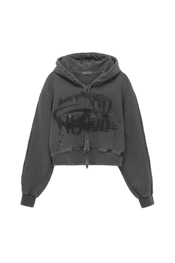 HYS logo hoodie zip-up (Dark gray) - hug your skin