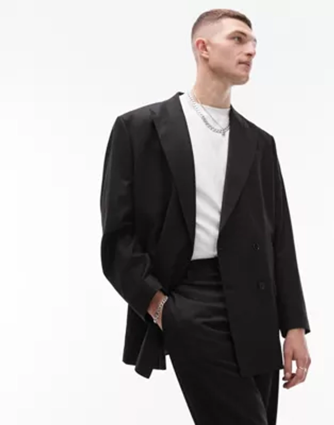 Topman - Blazer doppiopetto oversize nero