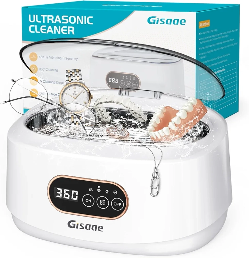 Gisaae Nettoyeur Ultrasons 660ML, Nettoyeur Ultrasons Lunettes Professionnel 48000Hz Nettoyant Bijoux Argent avec 5 Réglages de Temps, pour Bijoux, Dentier, Montres, Lunettes, Tête de Rasoir, etc. : Amazon.fr: Mode