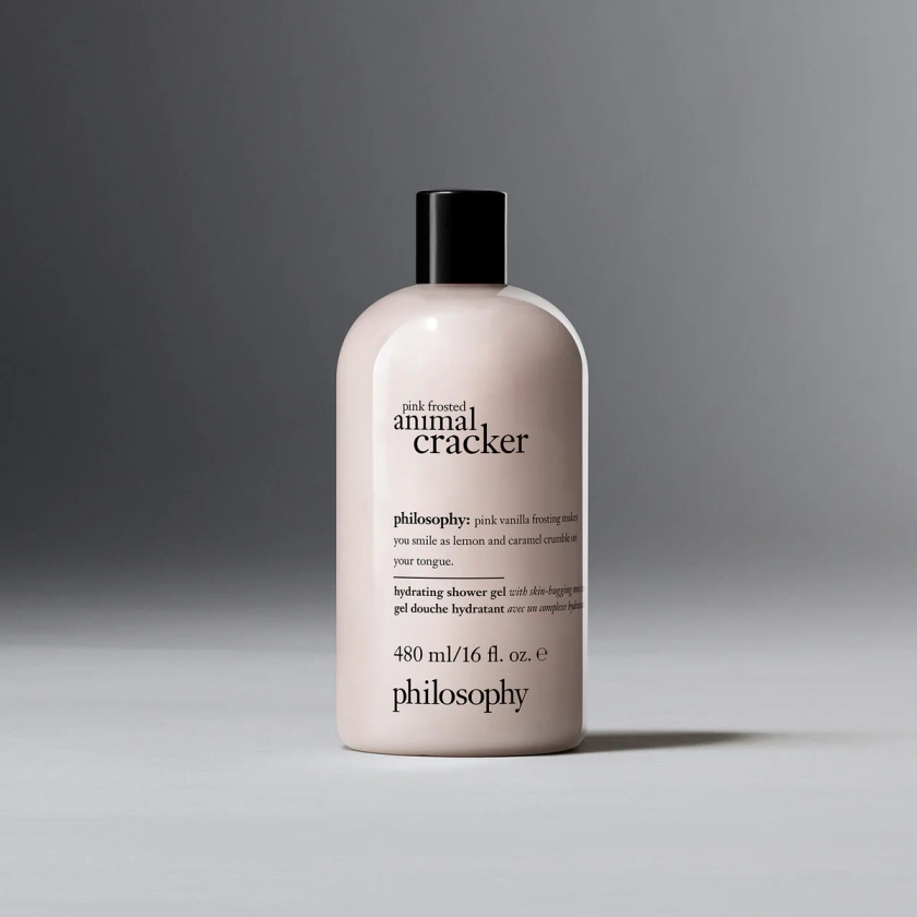 pink frosted animal cracker hydrating shower gel | philosophy