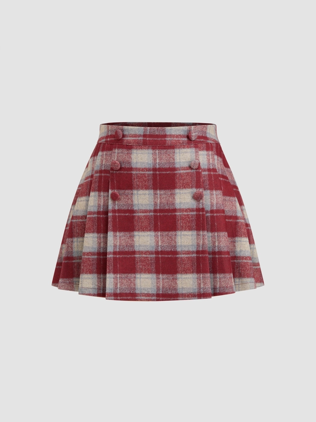 Woven High Rise Gingham Pleated Mini Skirt For School