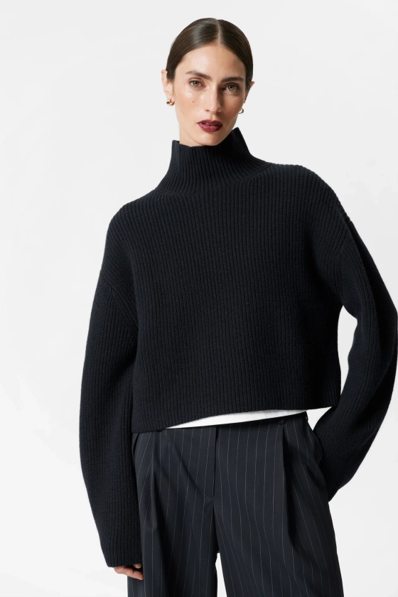 Ribgebreide trui met turtleneck - Marineblauw - DAMES | H&M NL