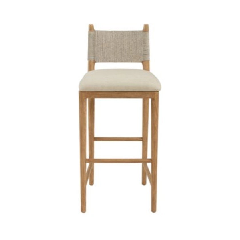 Bridget Seagrass Woven Back Mahogany Bar Stool with Upholstered Seat