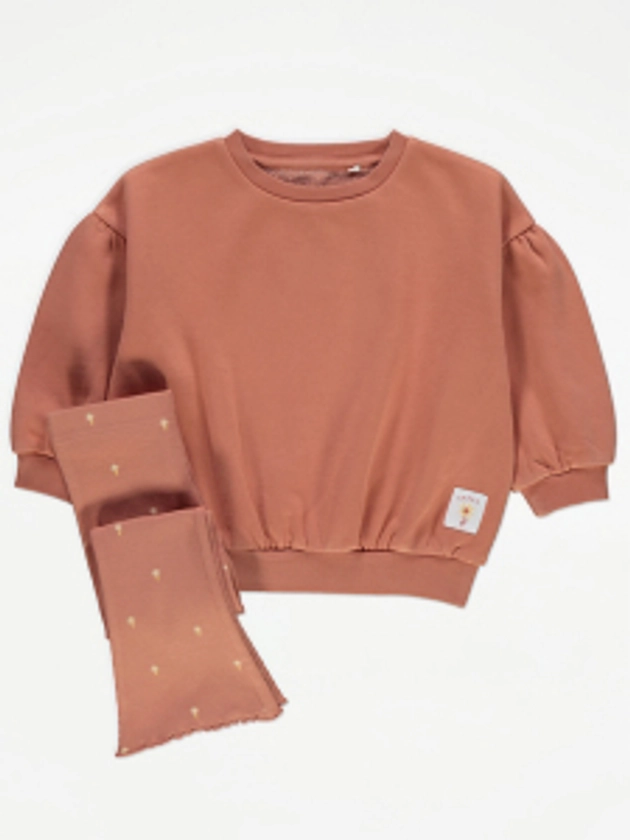 Rust Sweatshirt and Ribbed Flare Trousers Outfit