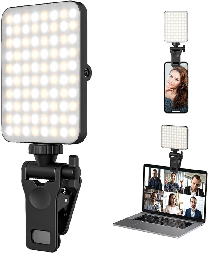 Amazon.com: Rechargeable Selfie Light & Phone Light Clip for iPhone - Phone LED Light with Adjustable Brightness, Perfect for Selfies, Makeup, TikTok, Live Streaming & Video Conferencing Black : Cell Phones & Accessories