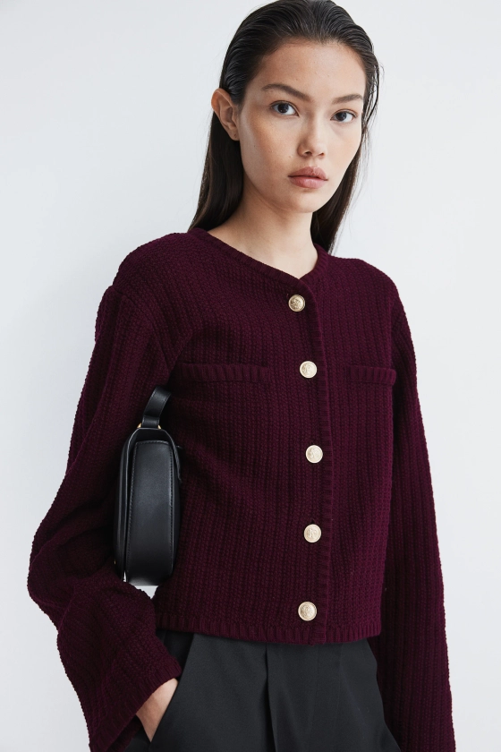 Short textured-knit cardigan - Burgundy - Ladies | H&M GB