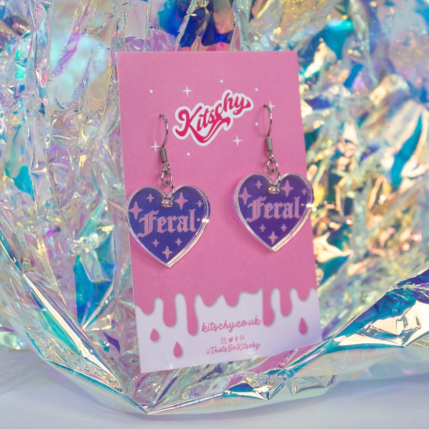 Feral Iridescent Acrylic Heart Earrings — Kitschy - Handmade Acrylic Jewellery