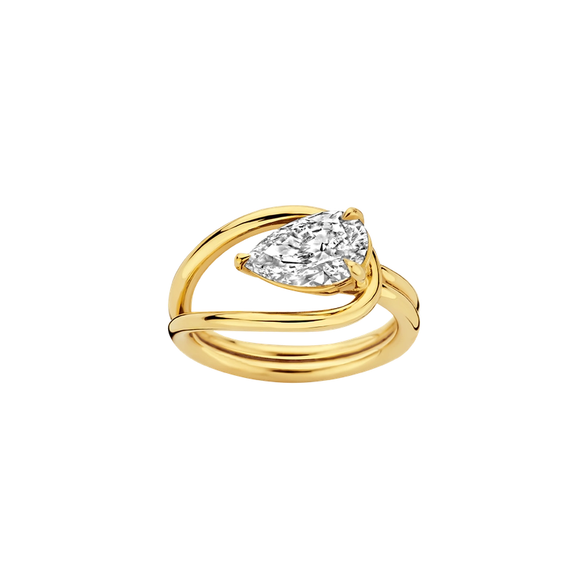 The Ellie Ring with a pear shaped diamond, by Kimaï